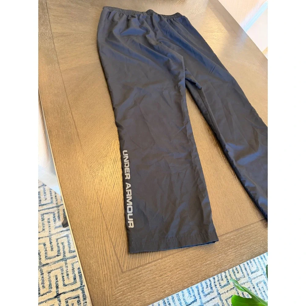 Under Armour Mens Large Black Loose Fit Mesh Lined Track Pants Ankle Zip 1267145